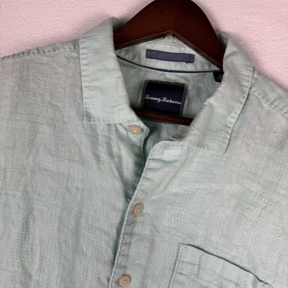 Tommy Bahama 100% Linen Shirt Mens XL‎ Seafoam Green Short Sleeve Beach Resort